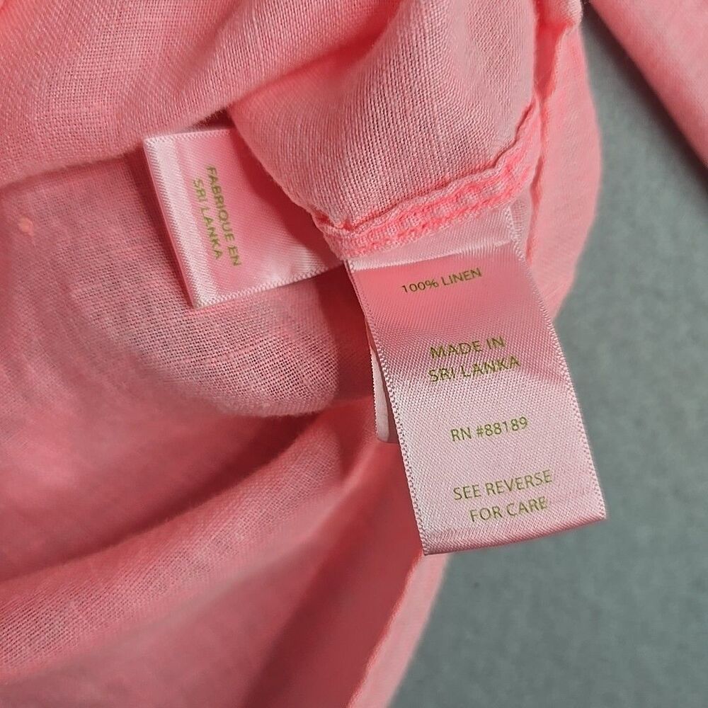 Lilly Pulitzer Sea View 100% Linen Button Down Blouse Shirt Pale Pink/Peach Sz M - Picture 9 of 11